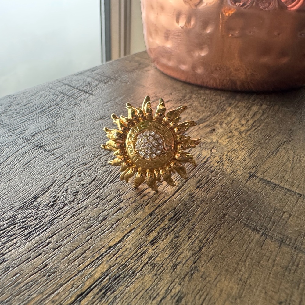 RARE Coach Gold Sunburst Ring with Crystal Accents